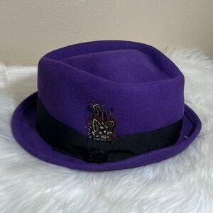 NWT Stacy Adams Purple Black Band Feather Wool Fedora Hat